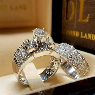 AM_ 2Pcs Women Vintage Luxury Zircon Inlaid Wedding Stacking Ring Set US 6-10 Ch 